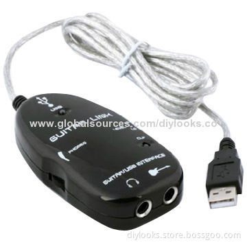 Guitar to USB Interface Link Cable, PC/Mac Recording (Black)